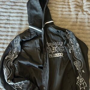 Black Graphic Windbreaker Jacket